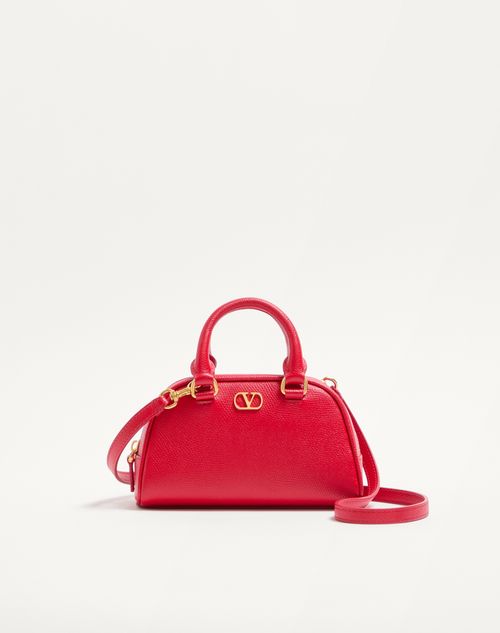 Valentino Garavani - Mini Vlogo Signature Bowling Bag In Grainy Calfskin - Rouge Pur - Woman - Top Handle Bags
